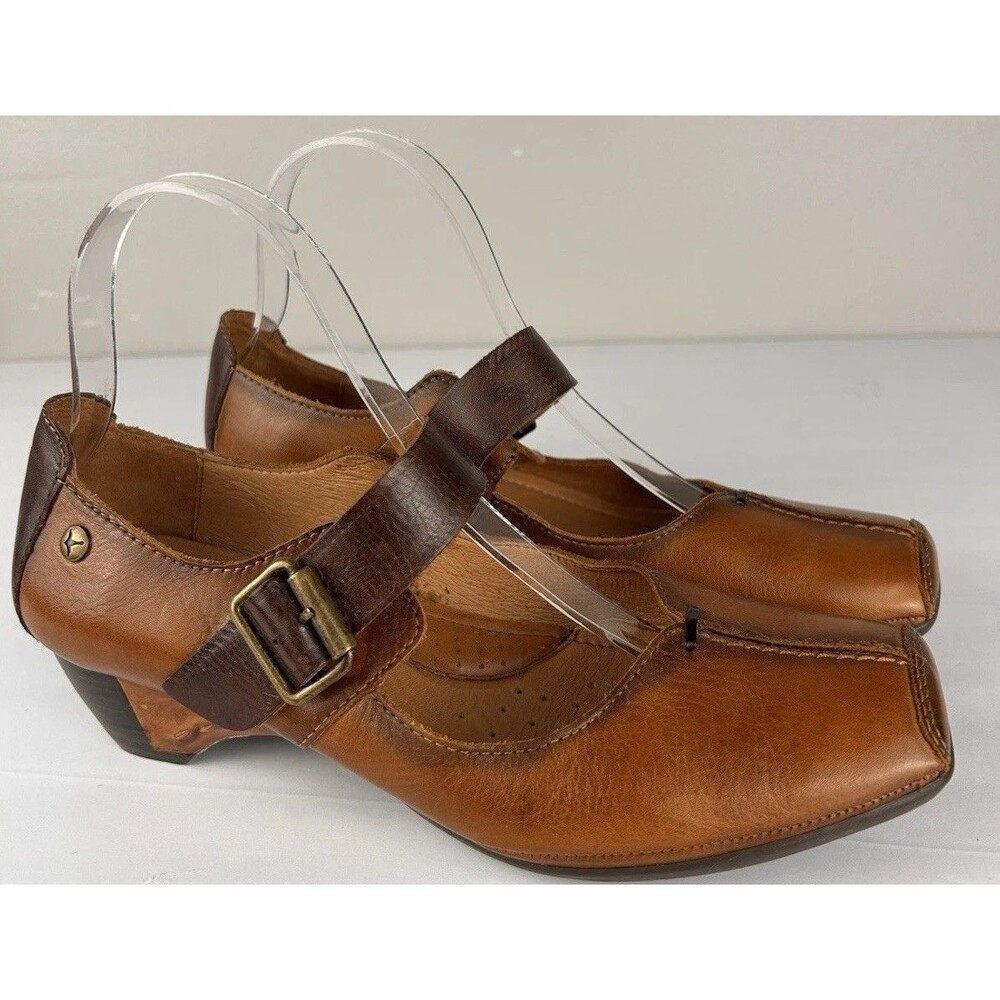 Pikolinos Womens Gandia Mary Jane Size 39 8 Two Tone Leather Wedge Square Toe